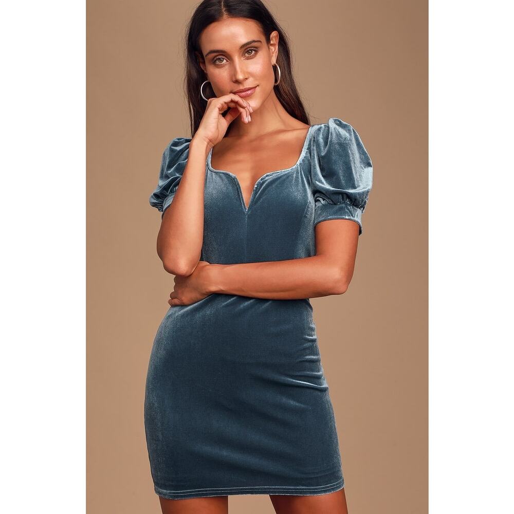 Lulu's Blue Velvet Mini Dress